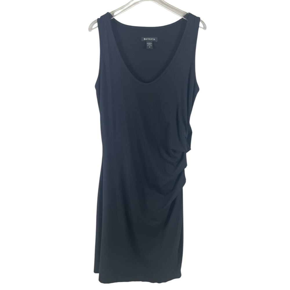 Athleta Della Ruched Sleeveless Tank Dress Athleisure Minimalist Black Size M